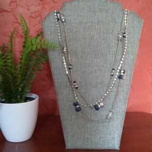 Simply Vera Wang Long 3 Strand Silver Tone Necklace Rhinestones Crystal Beads